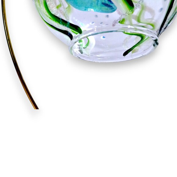 Vintage Hand-Painted Glass Coral Fish In Round Open Art Glass Ornament - Picture 2 of 8